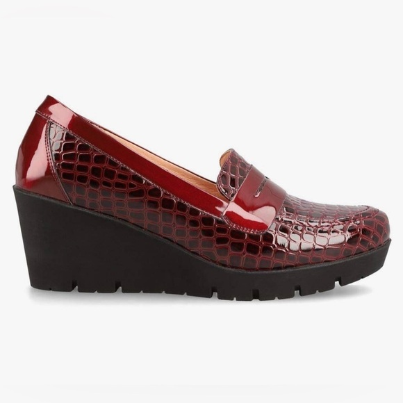 Burgundy Wine Red Loafers Patent Leather Comfortable Wedge Loafers Work Manet - Picture 5 of 9